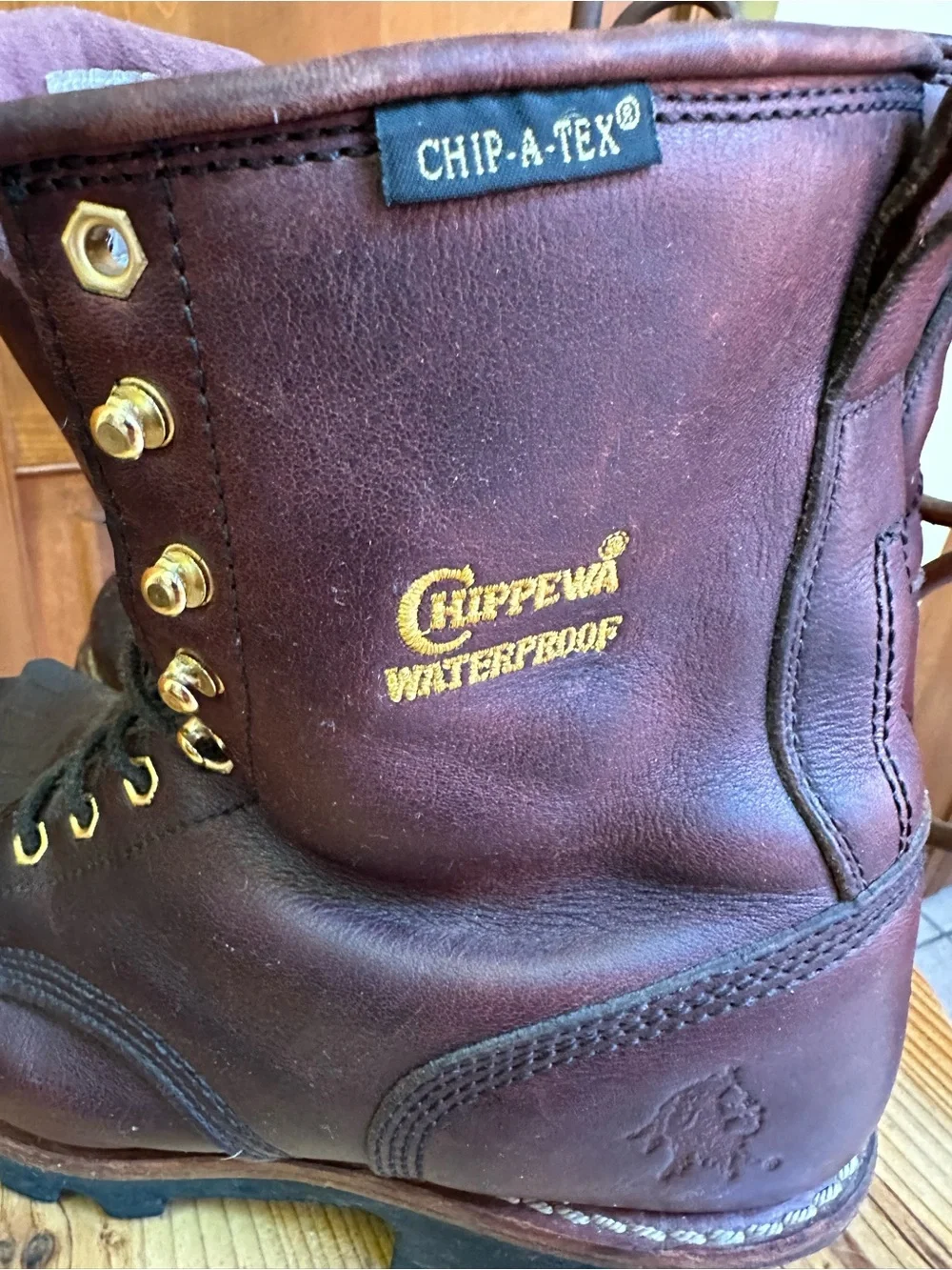 Chippewa Burgundy Leather Lace-Up Work Boots